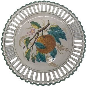 VTG Ugo Zaccagnini Italy Fruit Reticulated Plate MAJOLICA ORANGE Green Edge